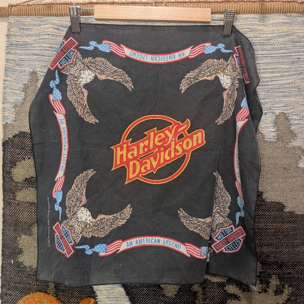 Vintage Harley-Davidson Black Bandana with Eagle Design